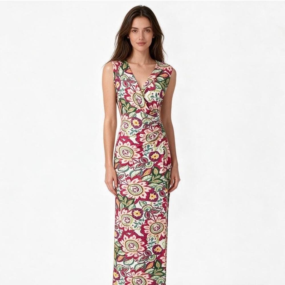Soft Surroundings Floral Maxi Dress V Neck Medium Sleeveless Vacation Tropical